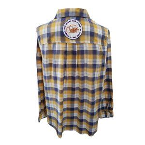 Womens Upcycled Distressed Flannel with "Cowgirls Quote" Embroidered Patch 1X